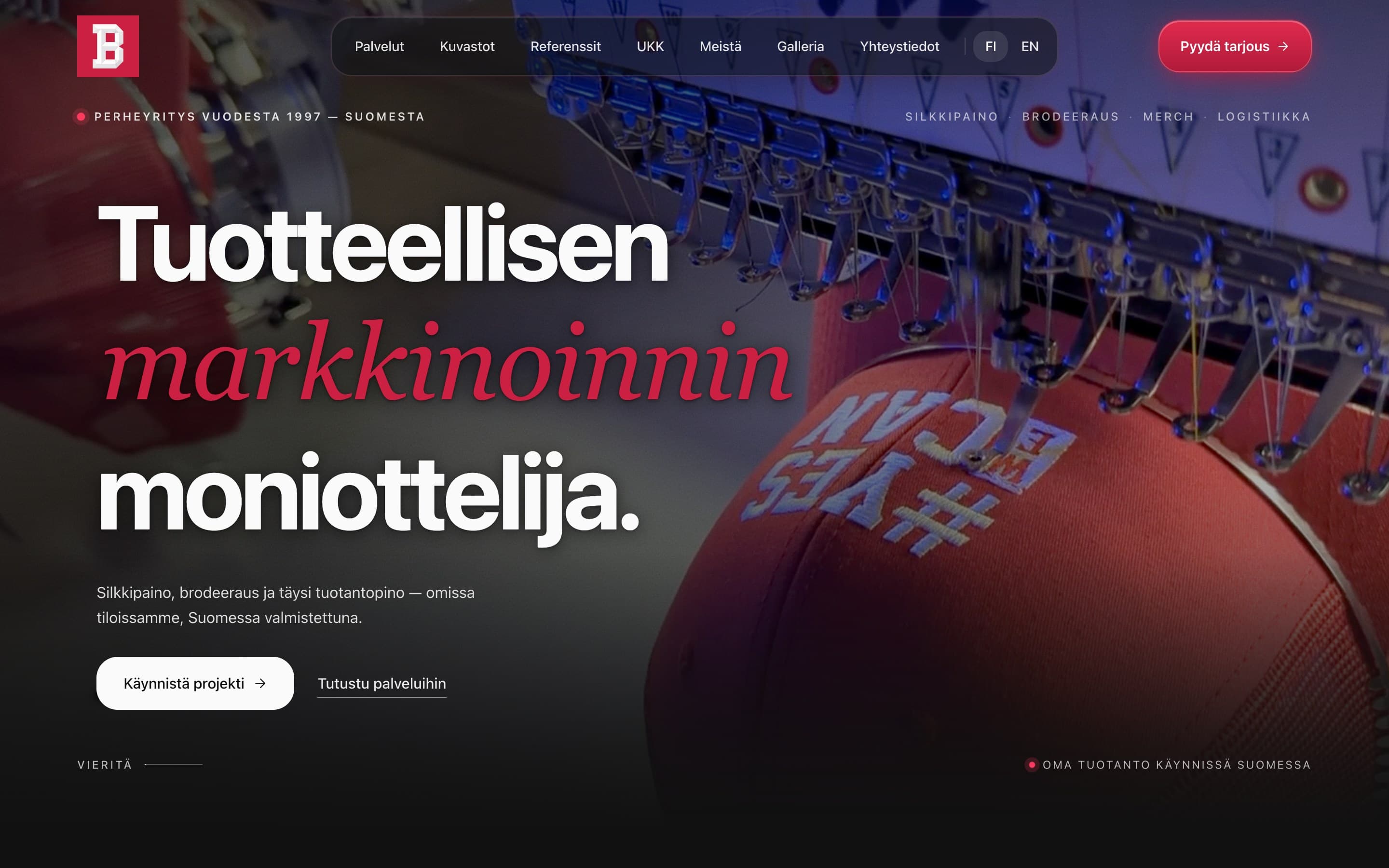 Brandix.fi etusivun naytto — esimerkki nordicwebs.fi:n tuottamasta tyosta