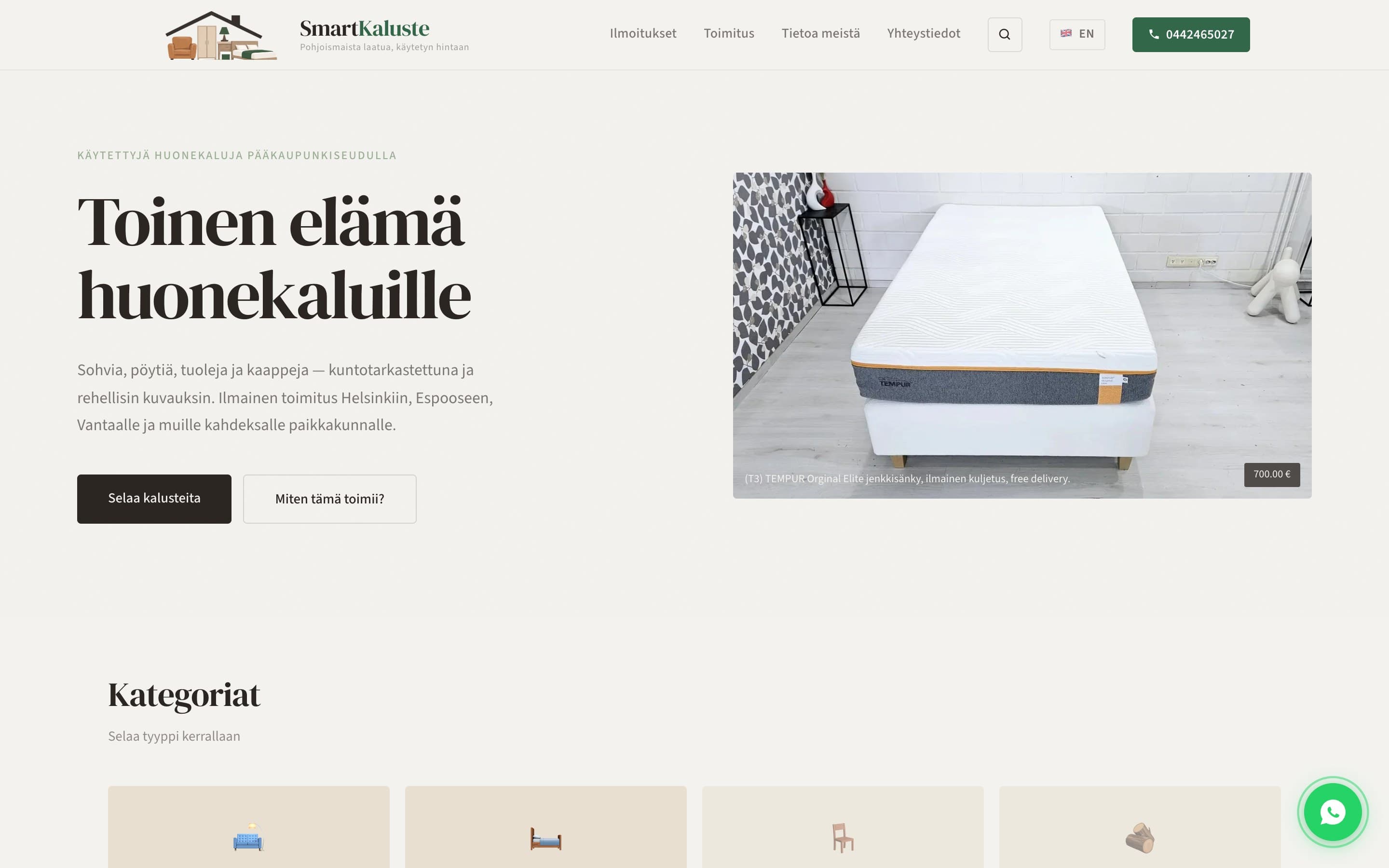 Smartkaluste.fi etusivun naytto
